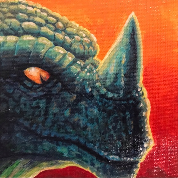 Kaiju Acrylic Painting hand painted artwork with green and orange color scheme - Picture 3 of 3